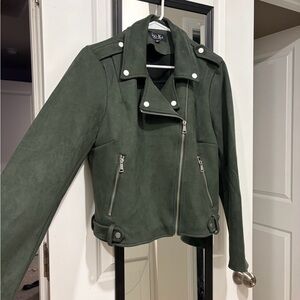 Olivia K. Dark Green Faux Suede Moto Jacket